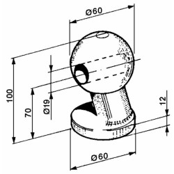 Sfera per sistema ribaltamento rimorchi Ã˜ 60mm con foro Ã˜ 20mm