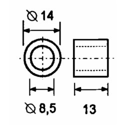 Distanziale per gommino di protezione vetro con Ã˜ esterno 14mm - Ã˜ interno 8,5mm - altezza 13mm