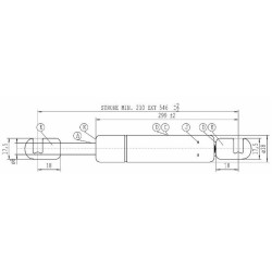 Molla a gas Stabilus estensione max 546mm 140 N adattabile al riferimento originale Fiat 5147419