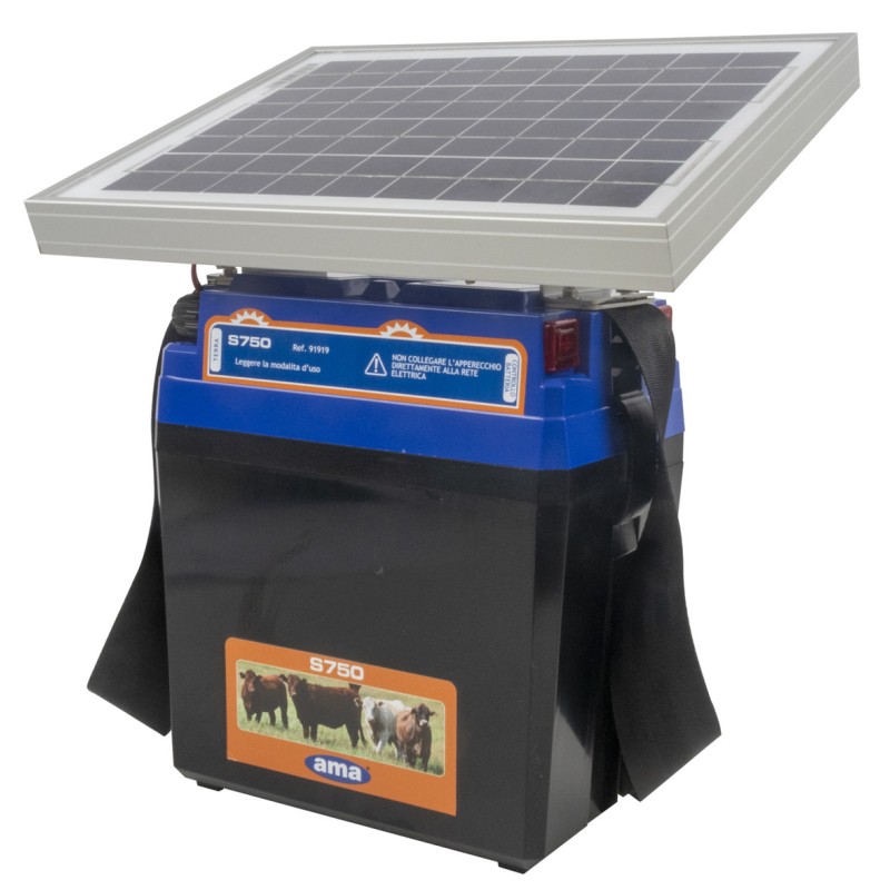 Elettrificatore Ranch Ama S750 a batteria con alimentazione a pannello solare 10W