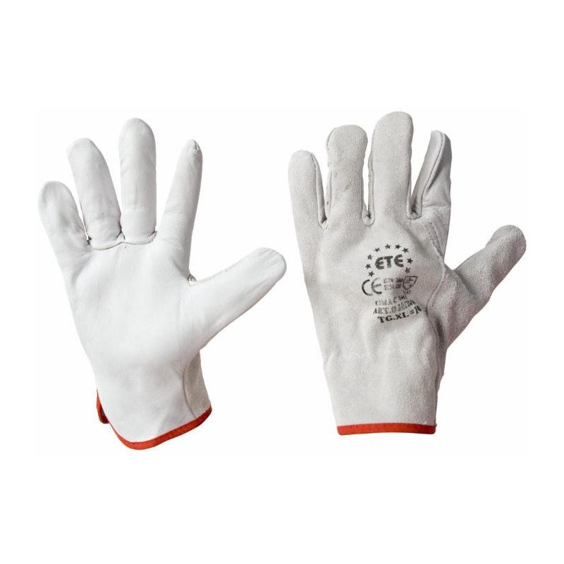 Guanto in pelle fiore orlato con polso elasticizzato taglia XL