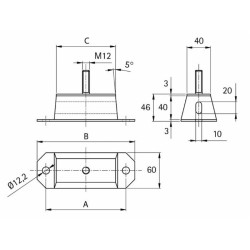 Supporto antivibrante rettangolare Ama 50x40 mm con perno M12