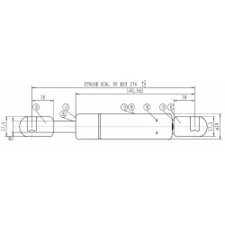Molla a gas Stabilus estensione max 276mm 250 N adattabile al riferimento originale Landini 3659544M1