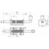 Perno a molla in acciaio inox con il diametro del perno Ã˜ 12mm e base di fissaggio 74x40mm