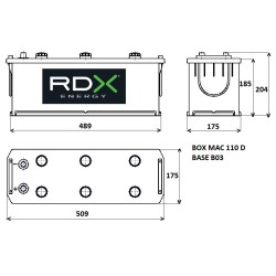 Batteria RDX destra 12V 135AH 800A 509x175x204mm