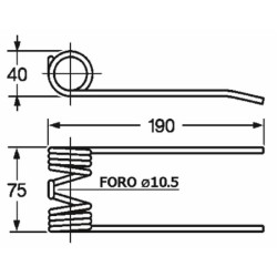 Dente rotopressa adattabile Claas 8214211 foro 10,5 e filo 5