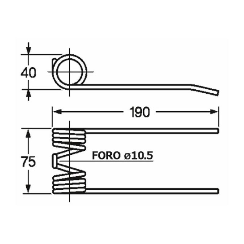 Dente rotopressa adattabile Claas 8214211 foro 10,5 e filo 5
