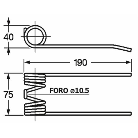 Dente rotopressa adattabile Claas 8214211 foro 10,5 e filo 5