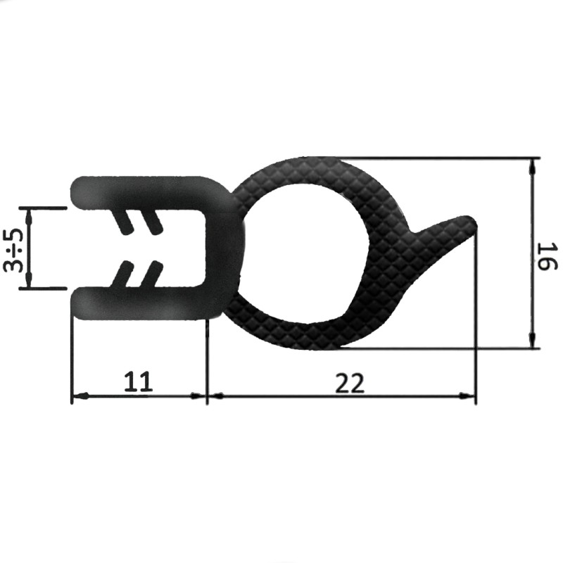 Guarnizione per lamiera o ABS con aggancio da 3mm a 5mm (5 mt)