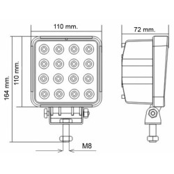 Faro da lavoro 16 LED Epistar ad ampio raggio 60Â° 24W IP68