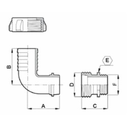 Raccordo portagomma curvo in 3 pezzi Ã˜ 50 filettatura G2