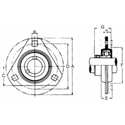 Supporto a flangia triangolare in lamiera stampata SBPFT 204 con cuscinetto Ã˜ 20mm