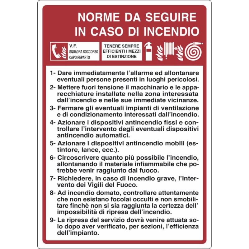 Cartello segnaletica "norme caso incendio" 50x35