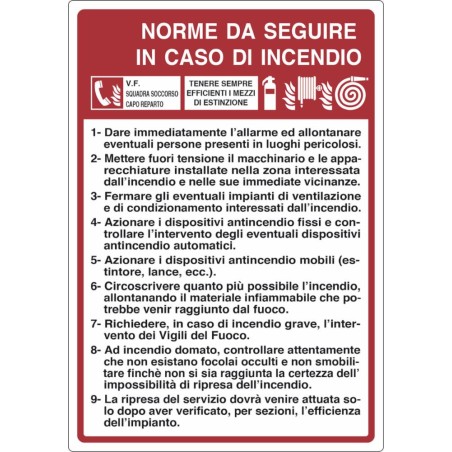 Cartello segnaletica "norme caso incendio" 50x35