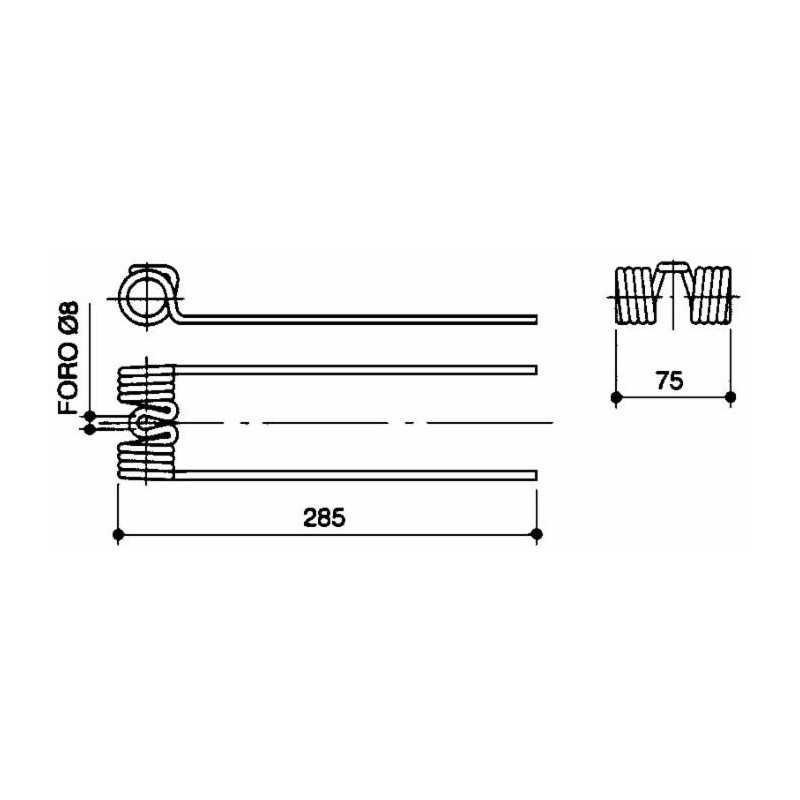 Dente ranghinatore filo 5,5mm e foro 8mm adattabile Bcs Bianchi Italo Svizzera
