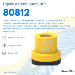Ugello a cono vuoto con inserto in ceramica e corpo in Delrin 80Â° giallo