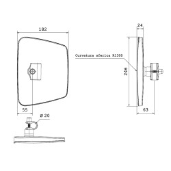 Coppa specchio Same dx-sx 182x63x246mm per bracci Ã˜ 20mm certificata ECE