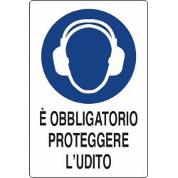 Cartello segnaletica "obbligatorio proteggere l'udito" 30x20