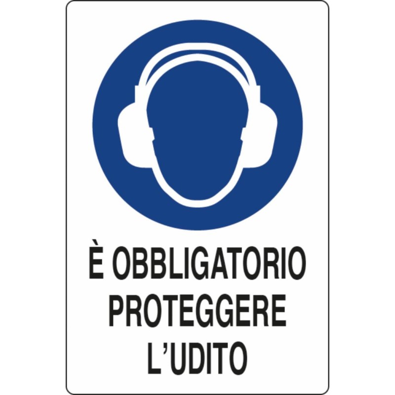 Cartello segnaletica "obbligatorio proteggere l'udito" 30x20