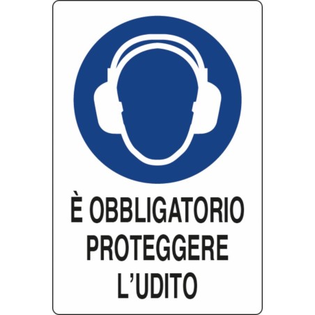 Cartello segnaletica "obbligatorio proteggere l'udito" 30x20