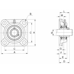 Supporto a flangia quadra autoallineante Ama UCF 208  con cuscinetto Ã˜ 40mm