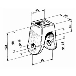 Forcella ribaltabile per rimorchi 2 fori Ã˜ 16mm lunga 102mm