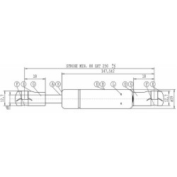 Molla a gas Stabilus estensione max 250mm 750 N adattabile al riferimento originale Deutz-Fahr M600 04429617/8
