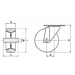 Ruota gommata 160x40mm supporto fisso