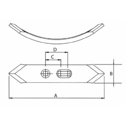 Vomere Ama reversibile con dimensioni di 58x8x230mm e interasse da 42-48mm