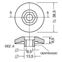 Borchia per cabine foro esagonale Ã˜ 8,5mm