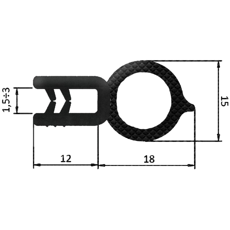 Guarnizione per lamiera o ABS con aggancio da 1mm a 3mm (5 mt)