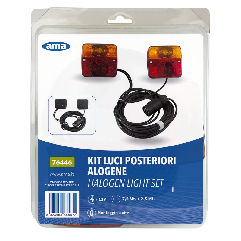 Kit luci posteriori alogene 12V con cavi 7,5+2,5m