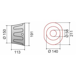 Controcuffia ovale lunghezza 113mm