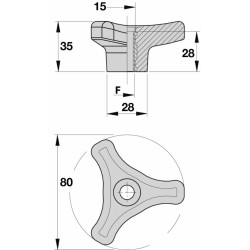 Volantino a 3 bracci Ã˜ 80mm con boccola M14