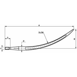 Punta curva per forca letame Ã¸ 36mm lunghezza 600mm
