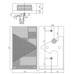 Fanale posteriore alogeno destro 6 funzioni 235x135mm