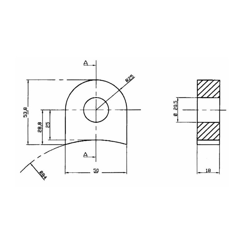 Supporto per mazza trinciasemi altezza 53x50mm senza esagono