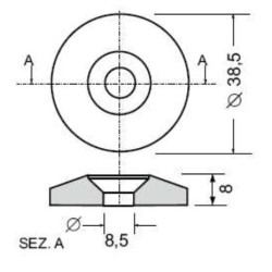 Borchia per cabine con foro svasato Ã˜ 8,5mm