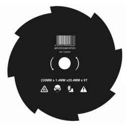 Disco per decespugliatore con 8 denti in acciaio Ã˜ esterno 230mm Ã˜ foro 25,4mm