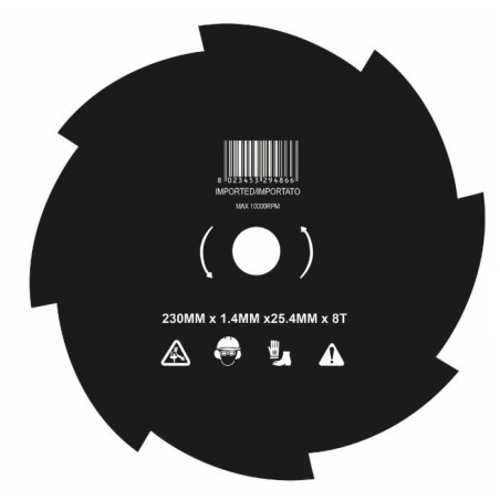 Disco per decespugliatore con 8 denti in acciaio Ã˜ esterno 230mm Ã˜ foro 25,4mm