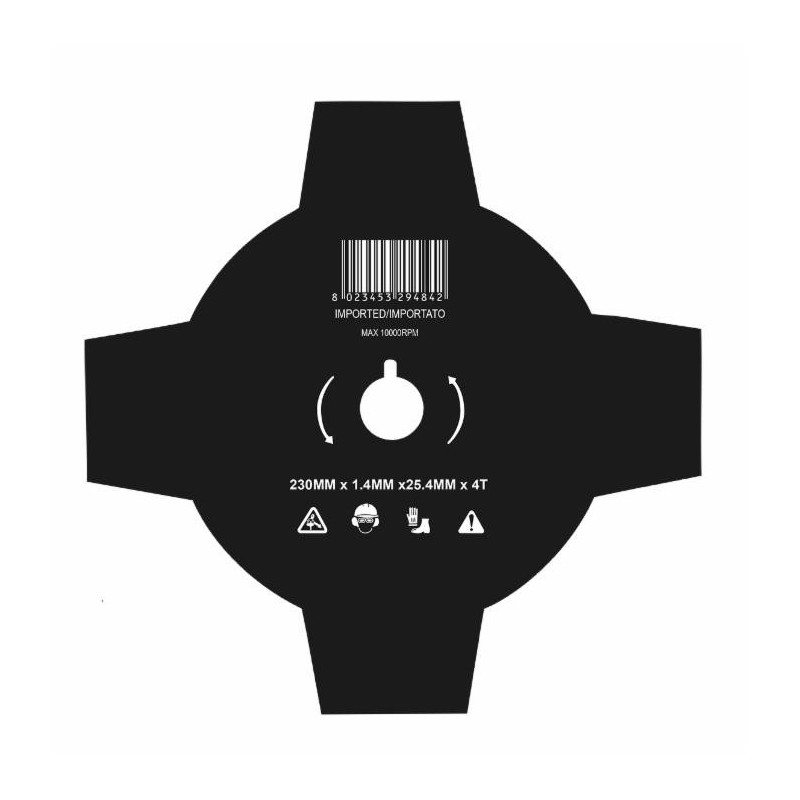 Disco per decespugliatore con 4 denti dal Ã˜ esterno di 230mm Ã˜ foro 25,4mm