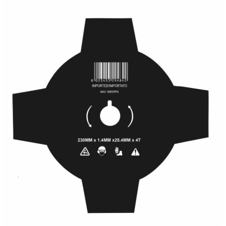 Disco per decespugliatore con 4 denti dal Ã˜ esterno di 230mm Ã˜ foro 25,4mm