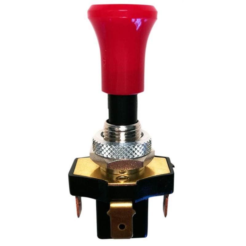Interruttore a tiretto con ritorno e pomolo rosso luminoso 12V 12A