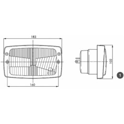 Proiettore anteriore 184x102mm con cornice e 3 funzioni luce