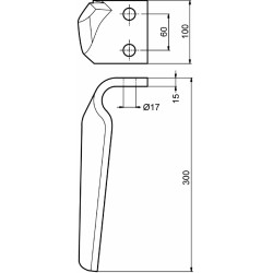 Dente destro erpice 100x300mm con foro 17mm  adattabile a Maschio