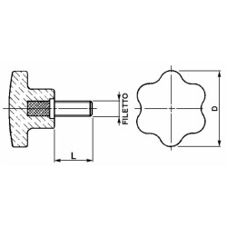 Volantino a 6 lobi Ã˜ 50mm con perno e filetto M8x25mm